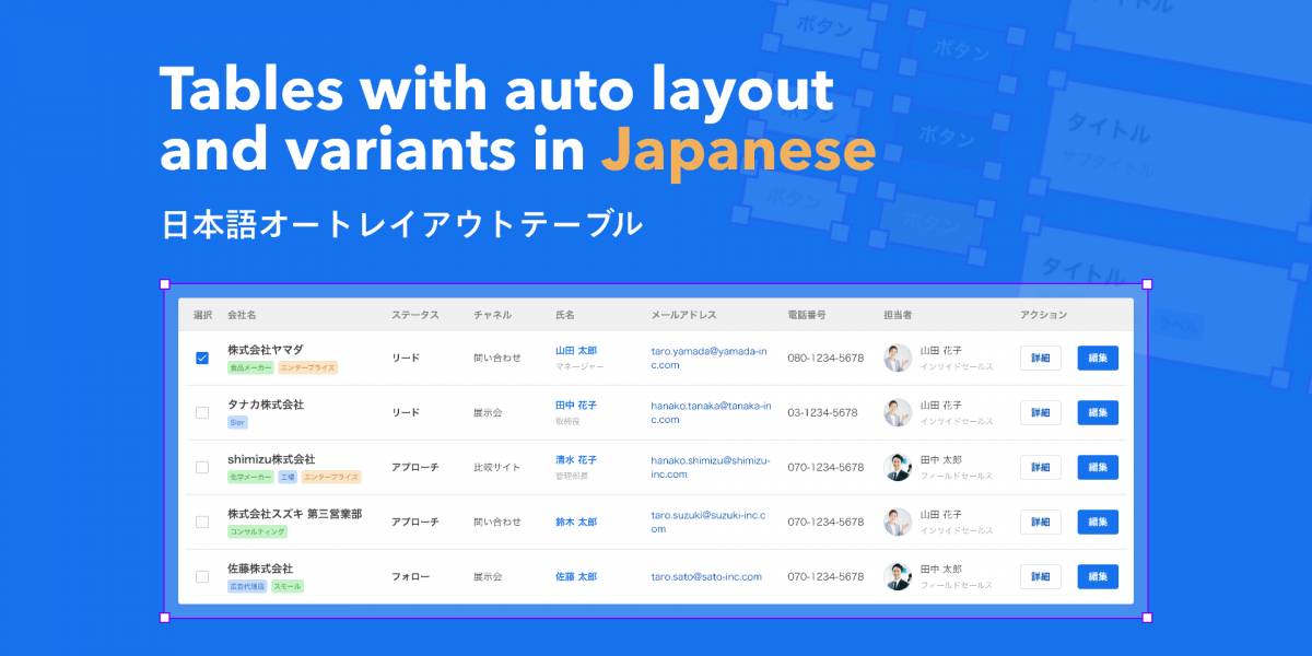 Tables with auto layout and variants in Japanese