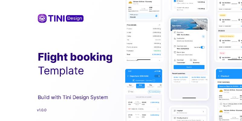 Tini - Flight booking Figma Mobile App template | UI4Free