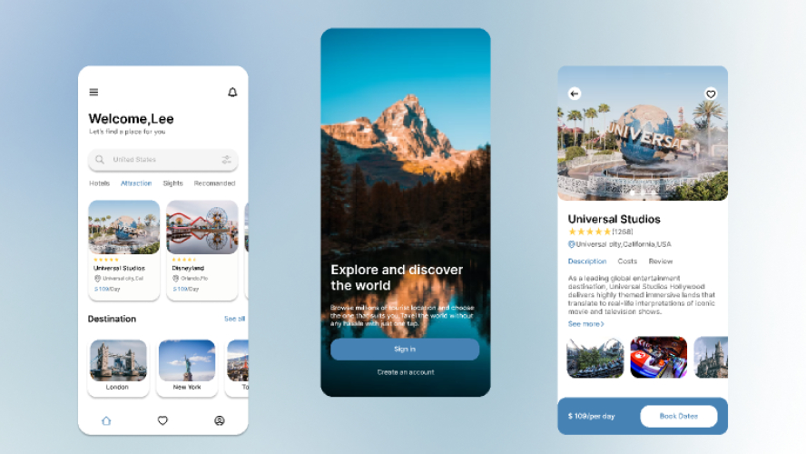 Travel Booking app UI Figma Free Download