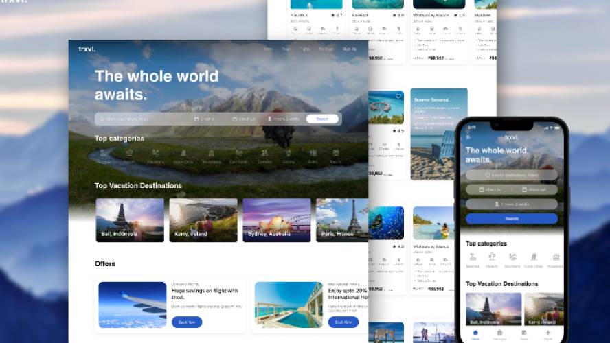 Travel website landing page figma template