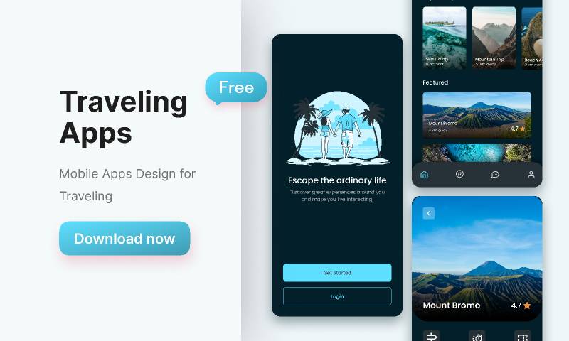 Traveling Mobile App Figma Template | UI4Free