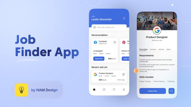 UI Design Job Finder App Figma Template | UI4Free