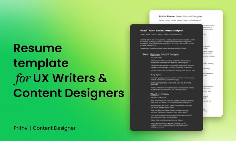 UX Writer & Content Designer resume template figma free download