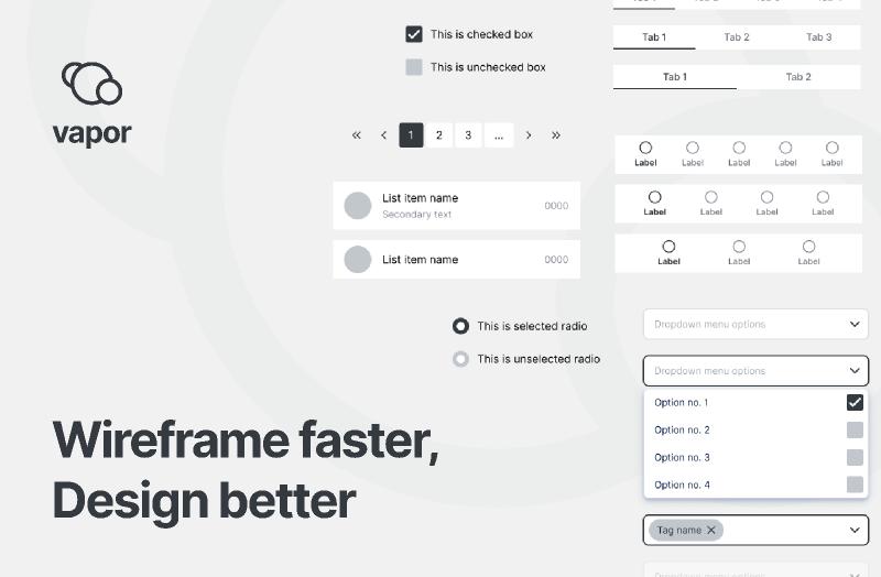 Vapor - Wireframe figma library | UI4Free