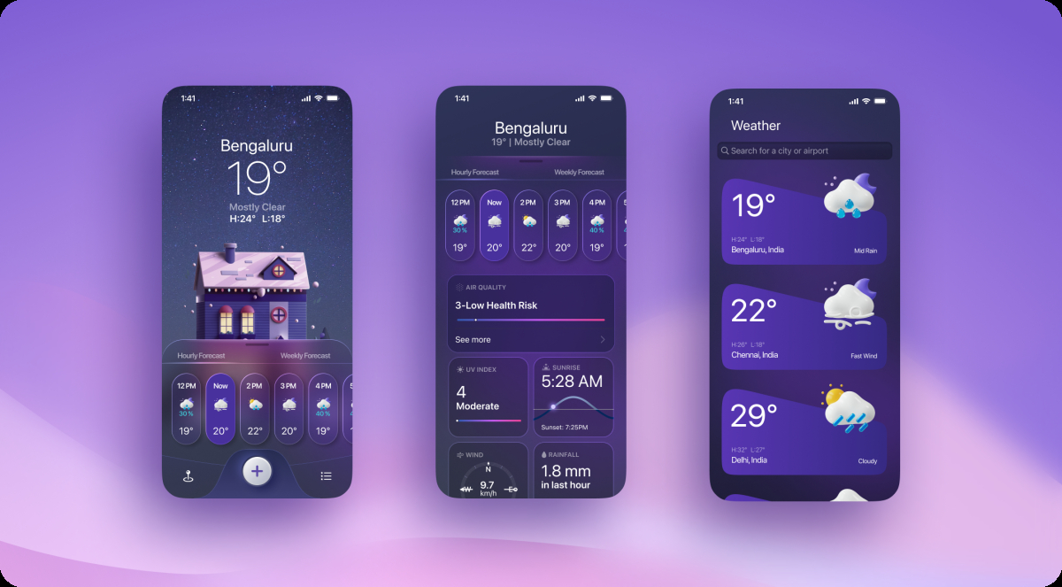 Weather App UI design Free UI Kit | UI4Free